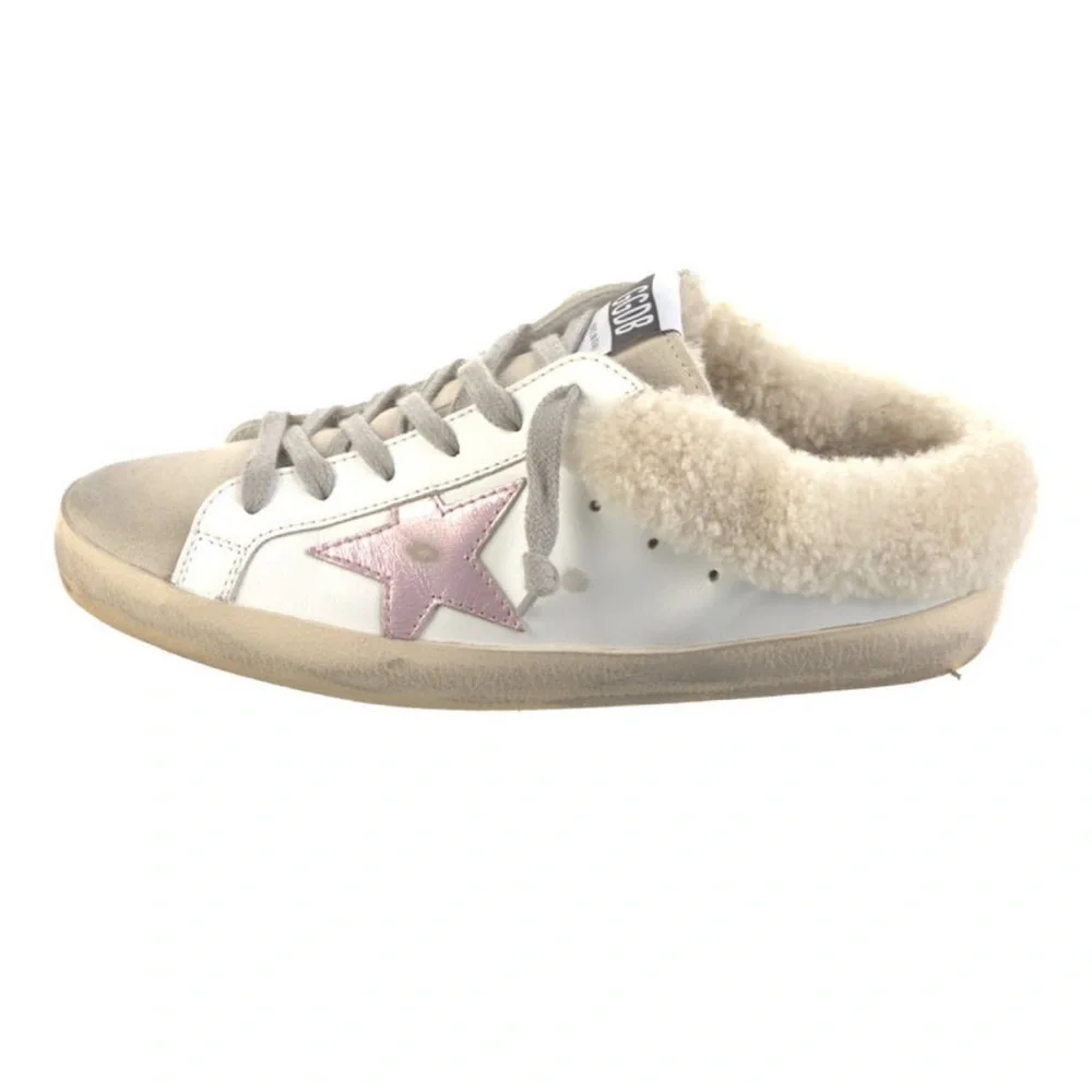 Golden Goose Super-Star Sabot Shearling Sneakers White Pink Star Women’s 7 - Picture 1 of 8